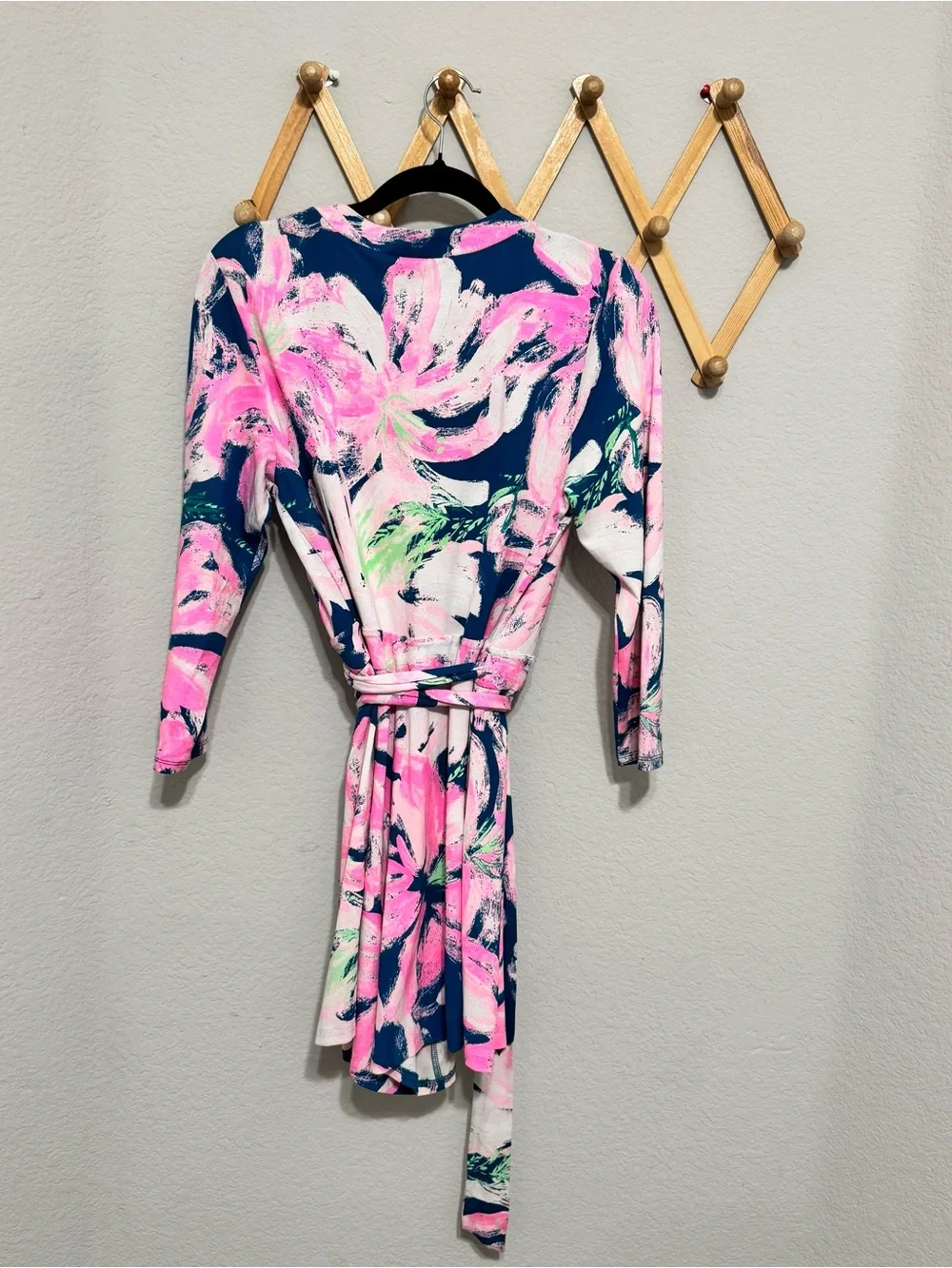 Lilly Pulitzer Karlie Wrap Tidal Wave Pans Garden Teal Pink Floral Romper Size M